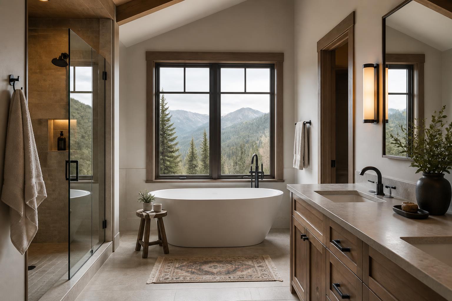 Modern bathroom with polished fixtures and soft natural light.